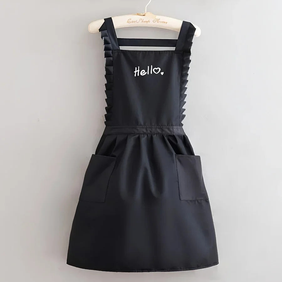 Floral Princess-Style Waterproof Apron - Water-Resistant Work Uniform
