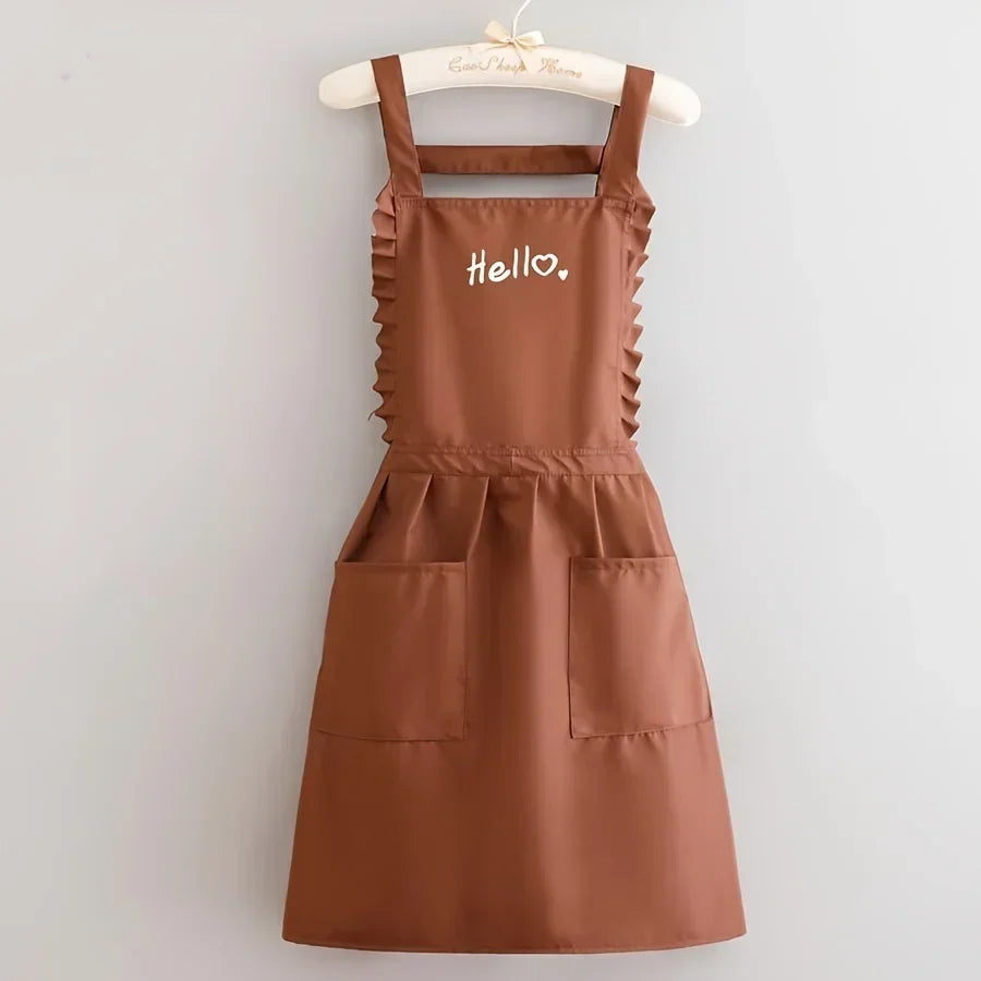 Floral Princess-Style Waterproof Apron - Water-Resistant Work Uniform
