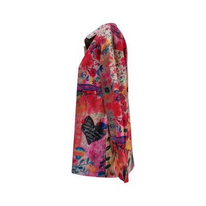 Floral Print Long-Sleeve Button-Front Tunic Blouse for Women
