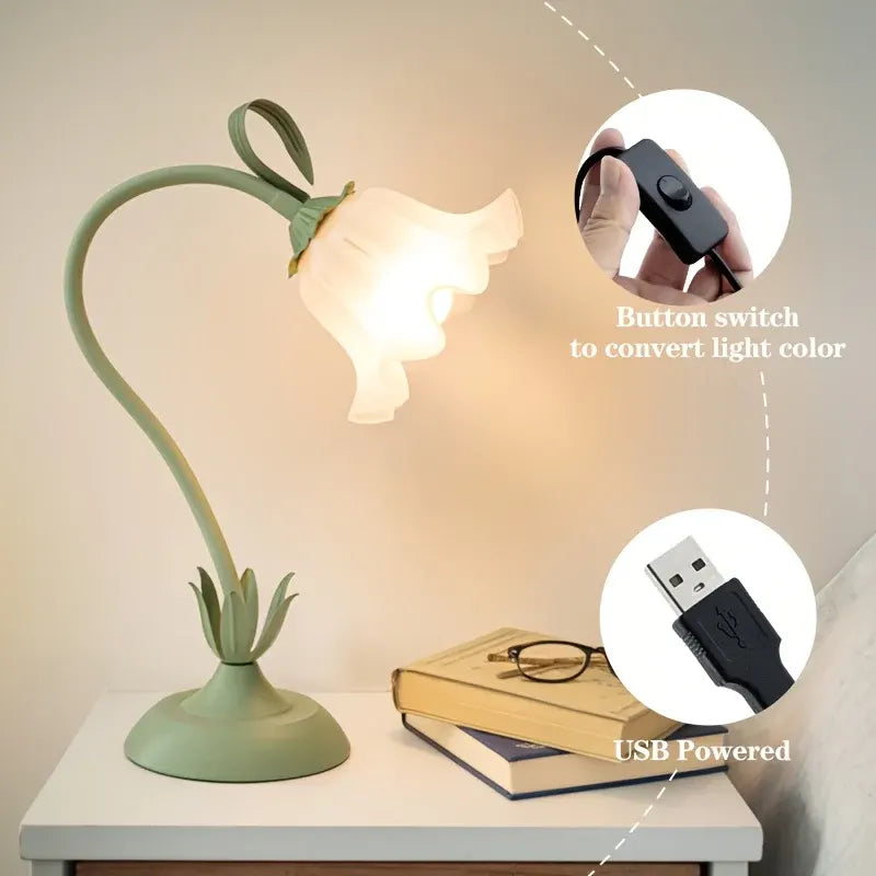 Floral Table Lamp with USB Charging Port