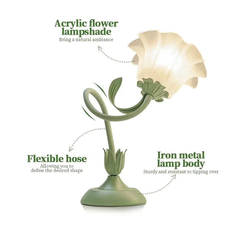 Floral Table Lamp with USB Charging Port