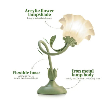 Floral Table Lamp with USB Charging Port