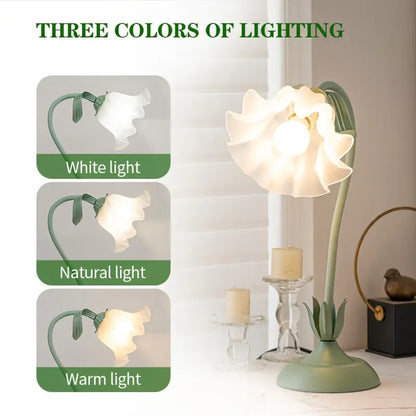 Floral Table Lamp with USB Charging Port