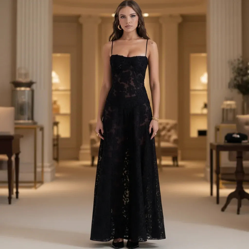 Flowy Midi Dress for Women - Long Evening Party Wear