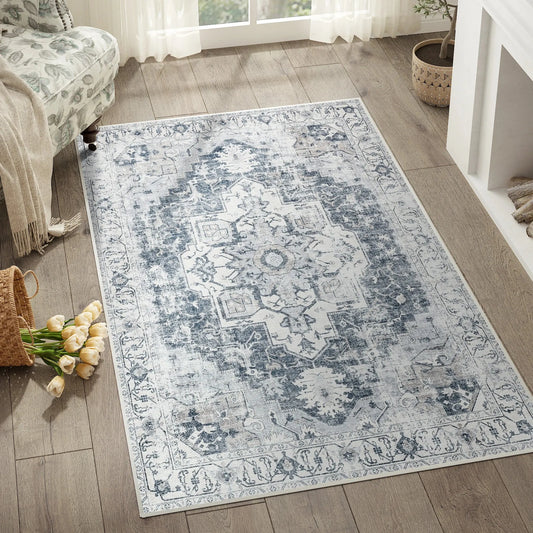 Foldable Non-Slip Oriental Medallion Area Rug – Heritage Style Carpet