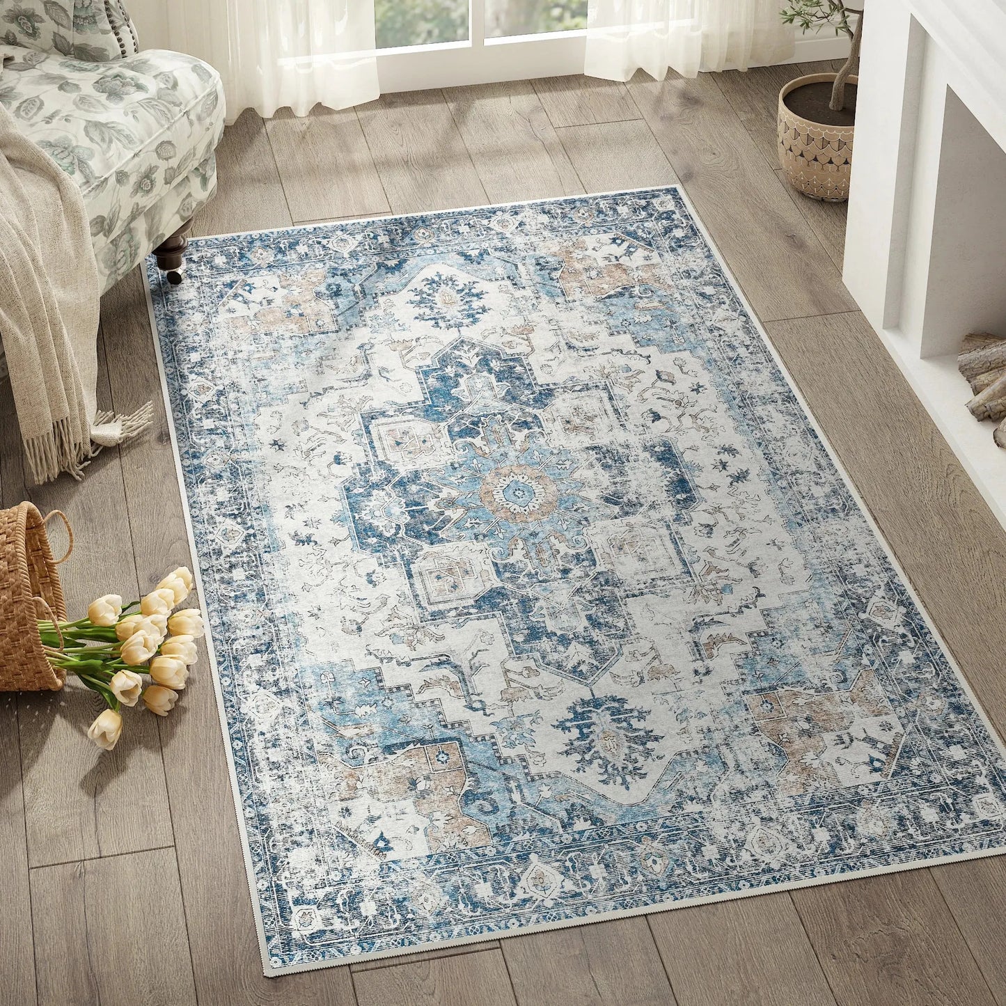 Foldable Non-Slip Oriental Medallion Area Rug – Heritage Style Carpet