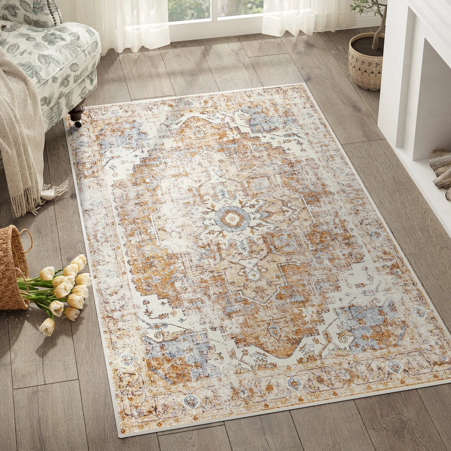 Foldable Non-Slip Oriental Medallion Area Rug – Heritage Style Carpet