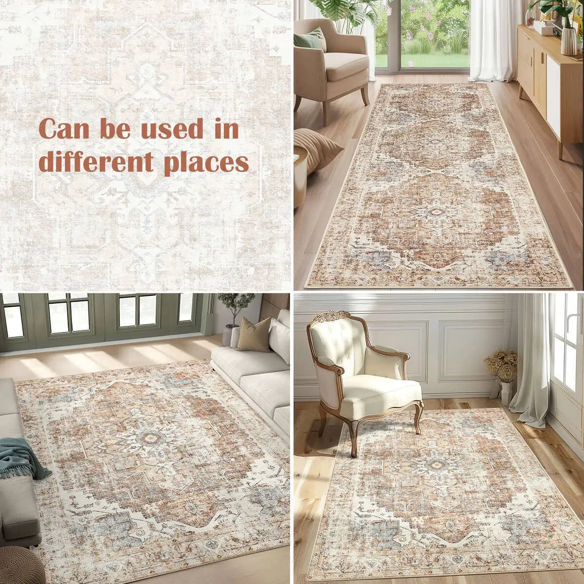 Foldable Non-Slip Oriental Medallion Area Rug – Heritage Style Carpet