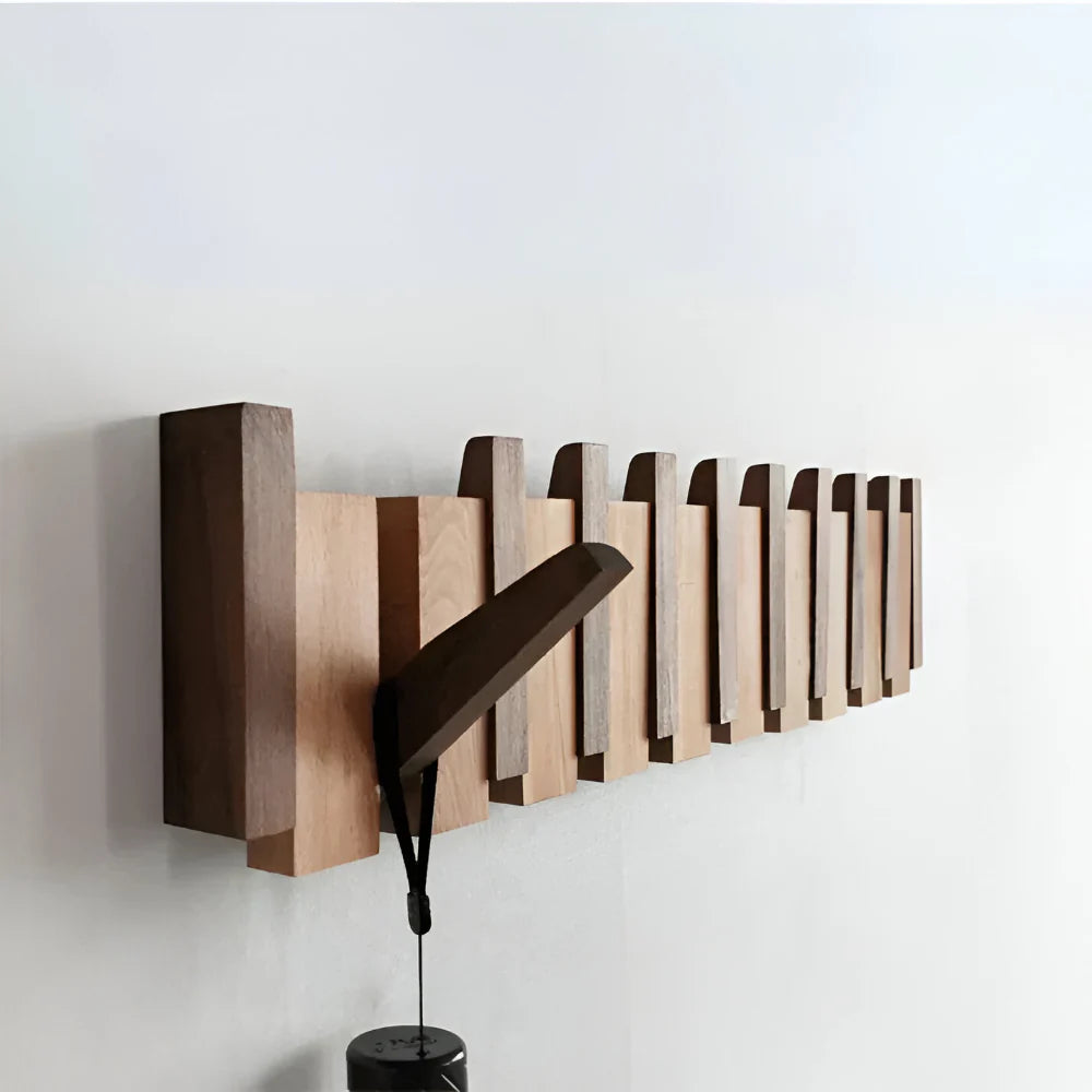 Foldable Piano-Style Wooden Wall Hook Rack Organizer