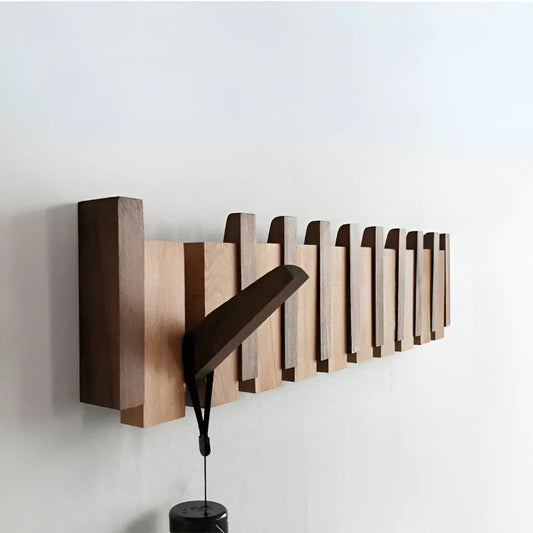 Foldable Piano-Style Wooden Wall Hook Rack Organizer