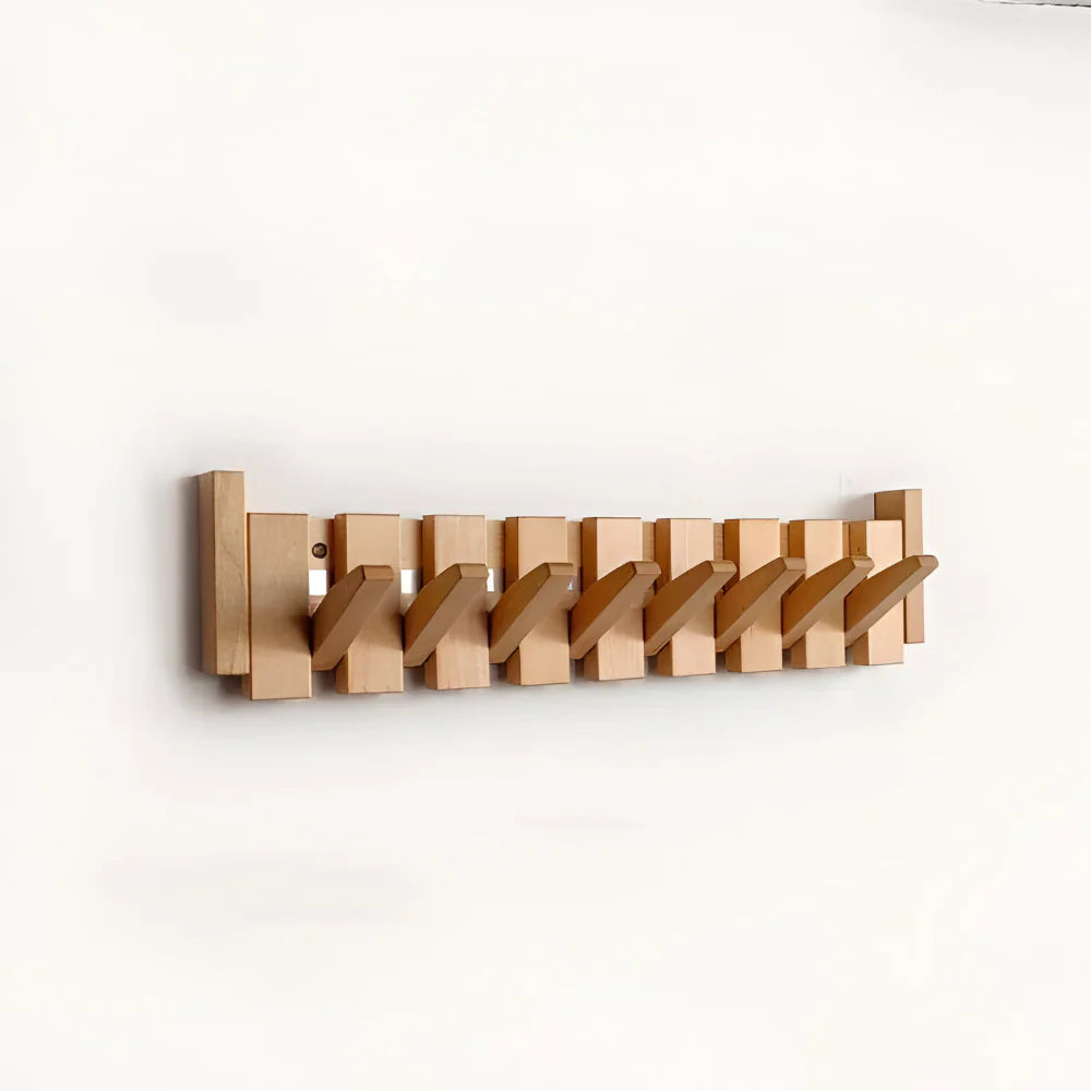 Foldable Piano-Style Wooden Wall Hook Rack Organizer