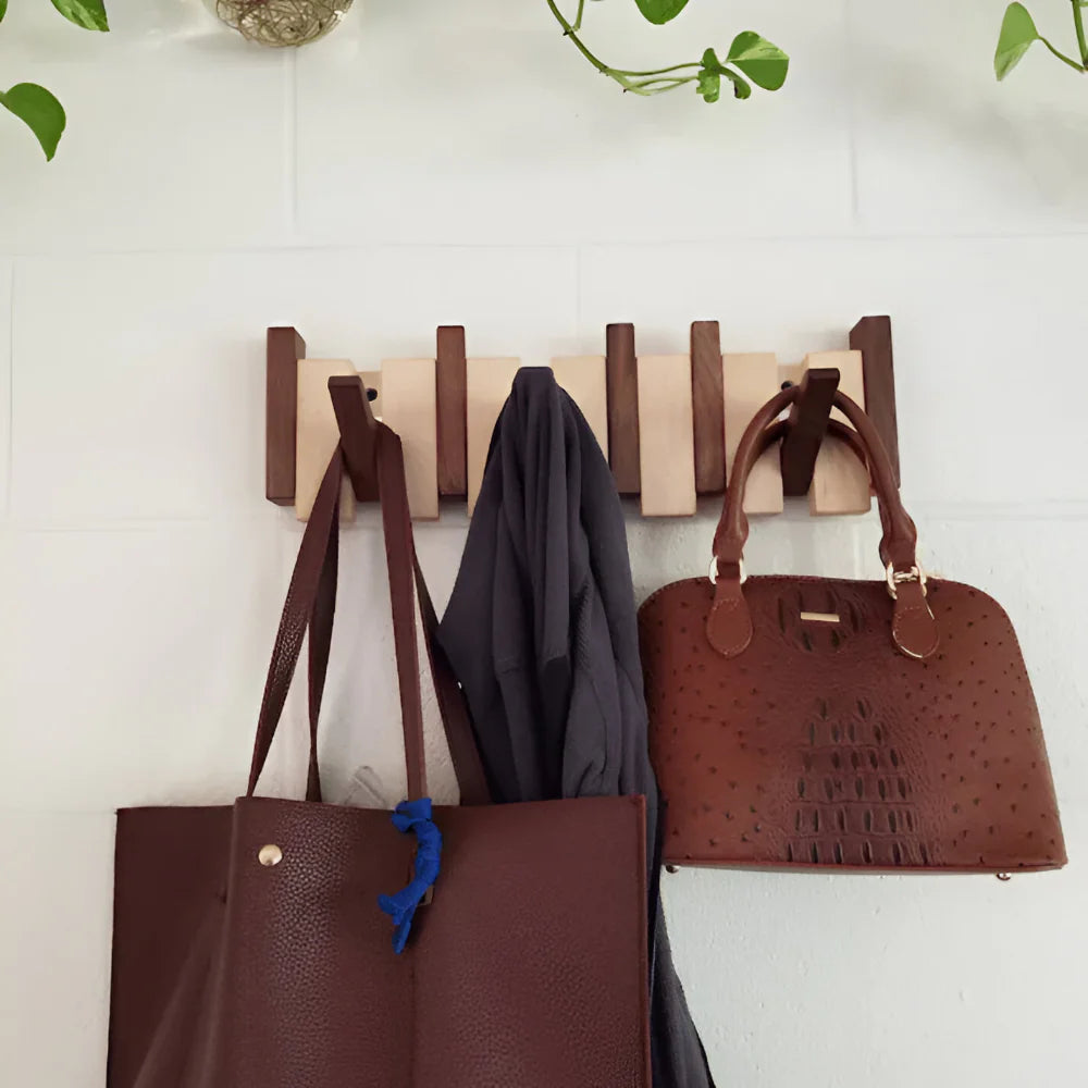 Foldable Piano-Style Wooden Wall Hook Rack Organizer
