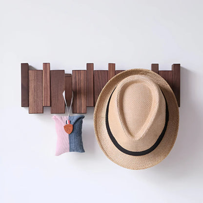 Foldable Piano-Style Wooden Wall Hook Rack Organizer