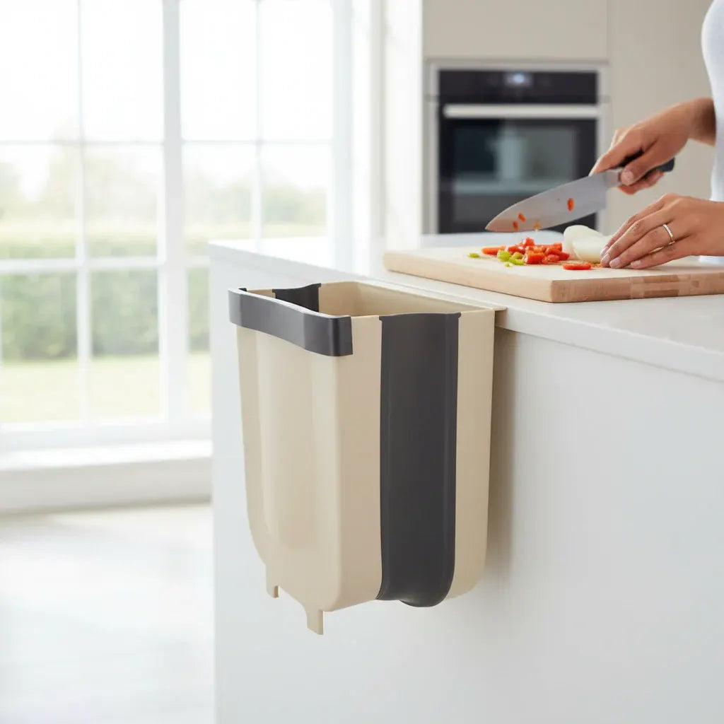 Foldable Plastic Cabinet Hanging Trash Bin for Kitchen