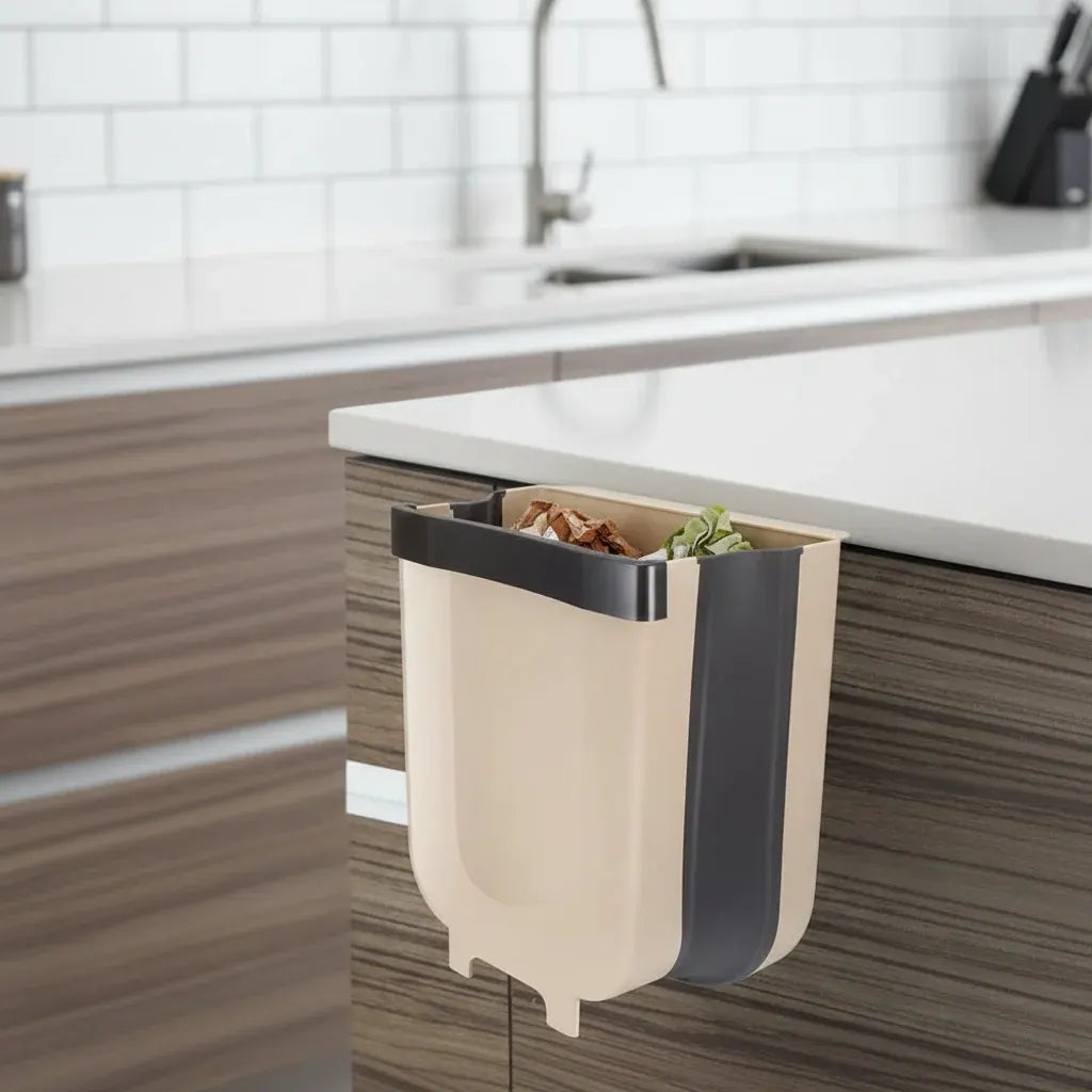 Foldable Plastic Cabinet Hanging Trash Bin for Kitchen