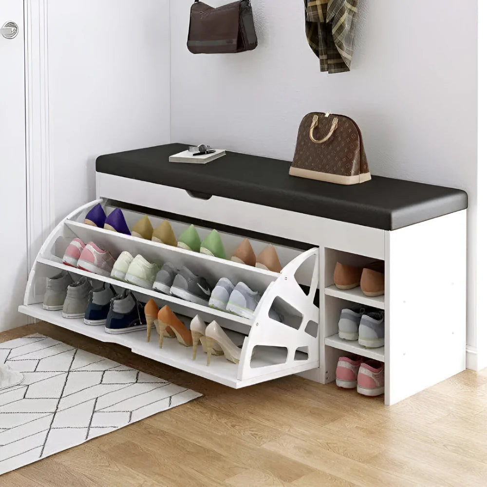 Foldable Storage Bench with Shoe Cabinet Design