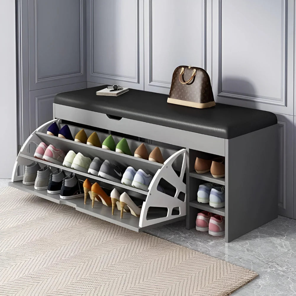 Foldable Storage Bench with Shoe Cabinet Design