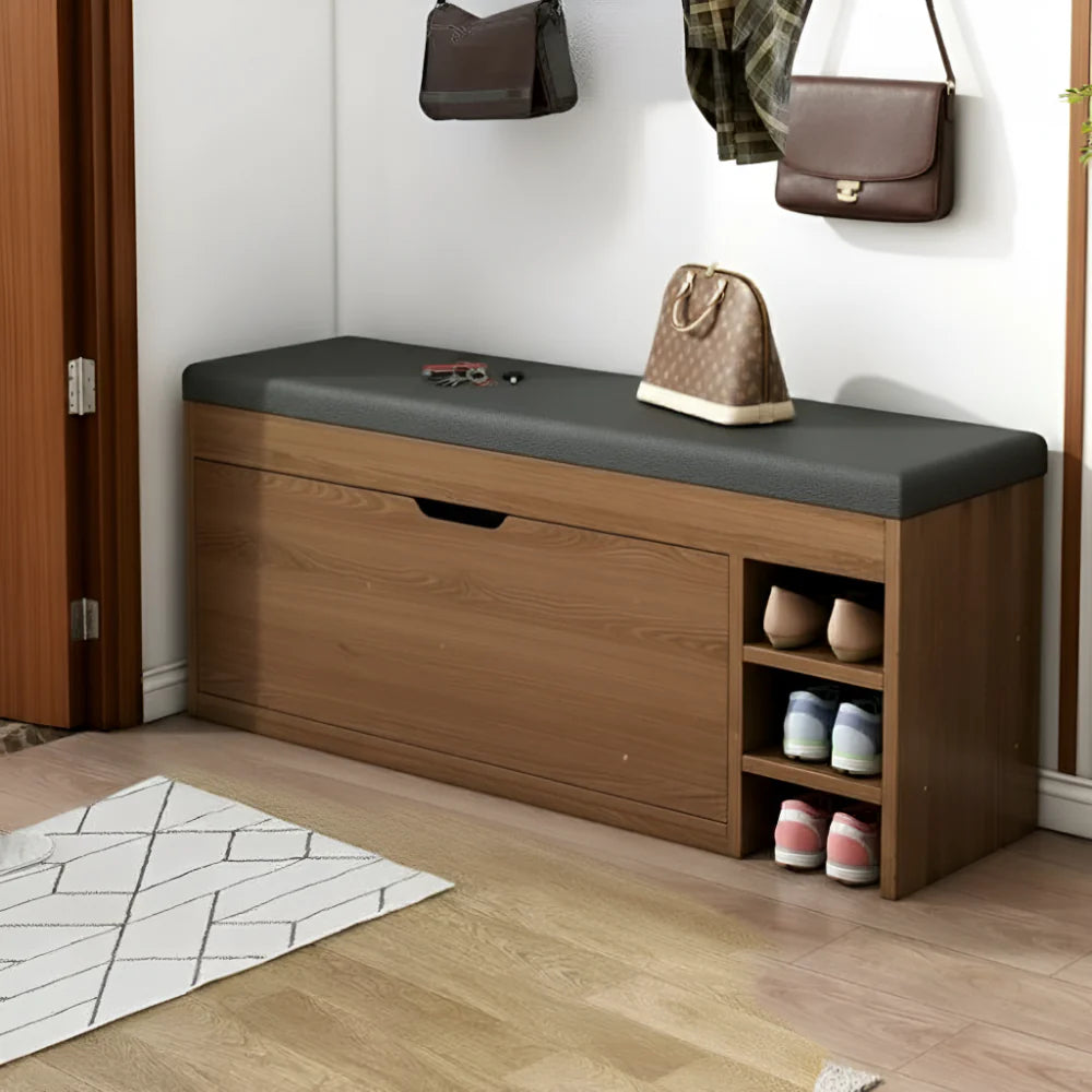 Foldable Storage Bench with Shoe Cabinet Design