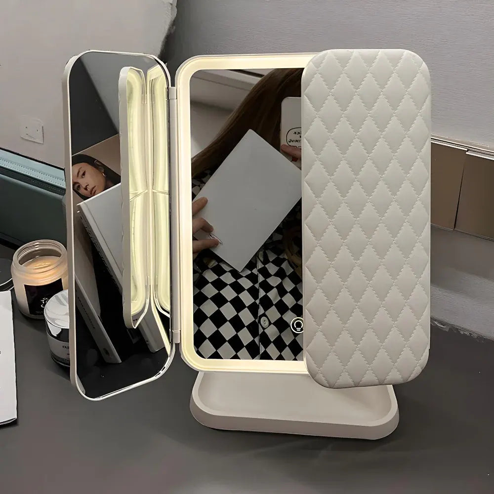 Foldable Tri-Fold Vanity Mirror with LED Lighting and Magnification