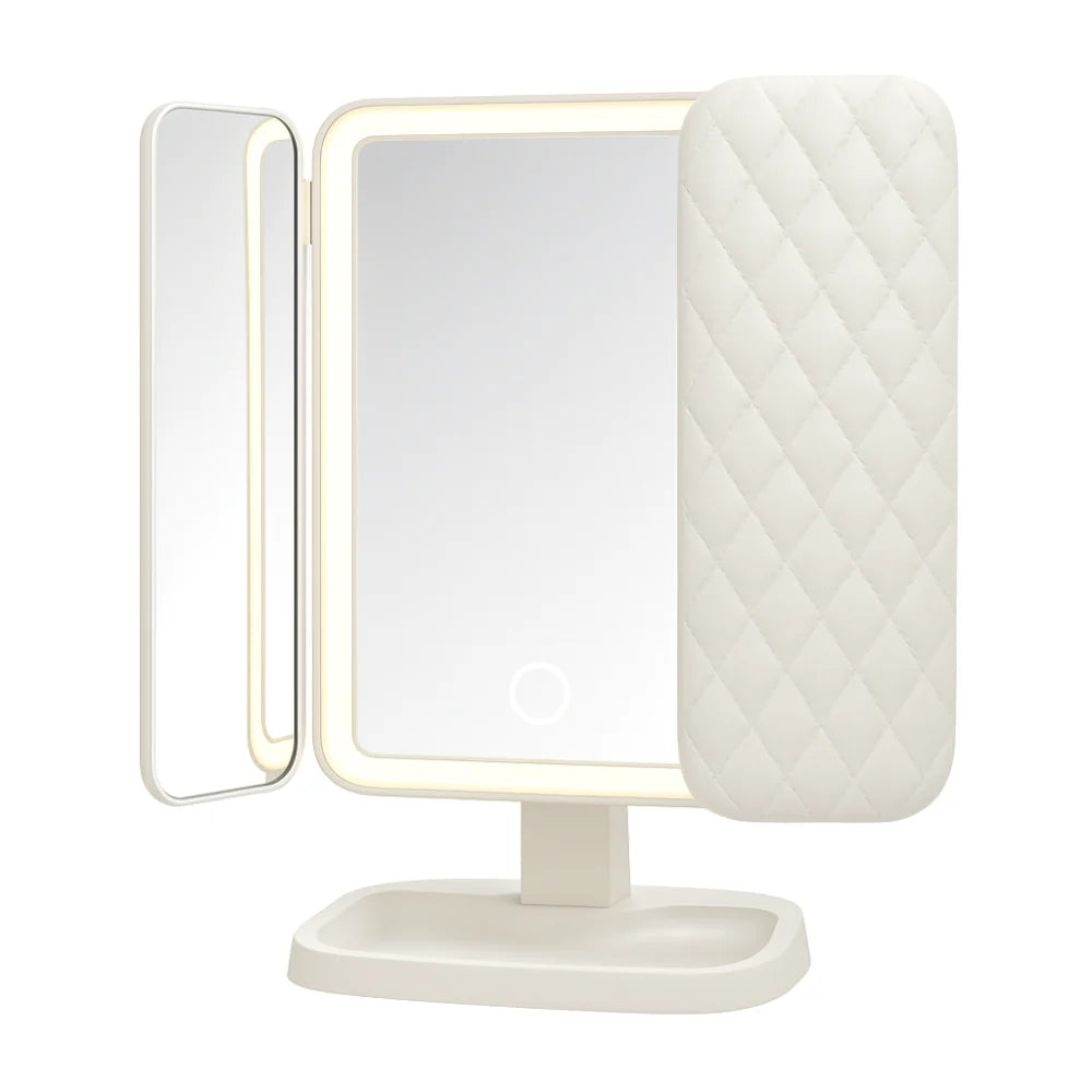 Foldable Tri-Fold Vanity Mirror with LED Lighting and Magnification