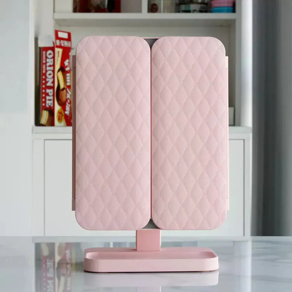 Foldable Tri-Fold Vanity Mirror with LED Lighting and Magnification