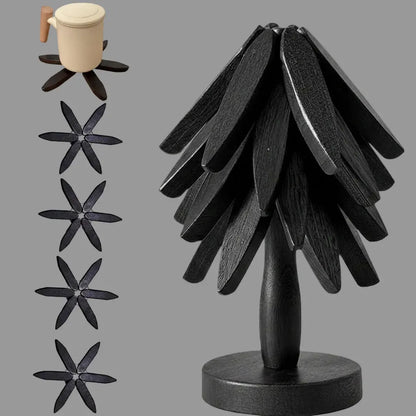 Foldable Wooden Tree-Design Kitchen Trivet Set, Heat Resistant