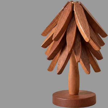 Foldable Wooden Tree-Design Kitchen Trivet Set, Heat Resistant