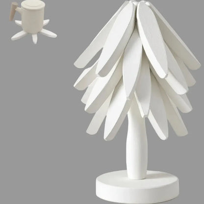 Foldable Wooden Tree-Design Kitchen Trivet Set, Heat Resistant
