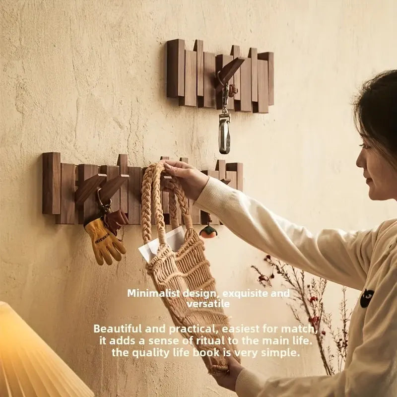 Foldable Wooden Wall Hooks with Piano Key Design Hanger Rack