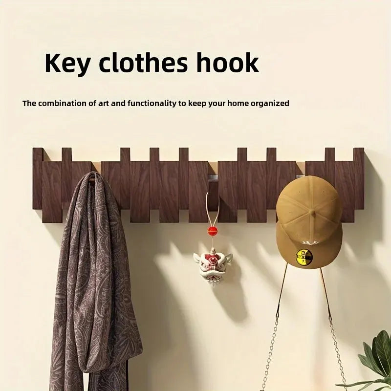Foldable Wooden Wall Hooks with Piano Key Design Hanger Rack