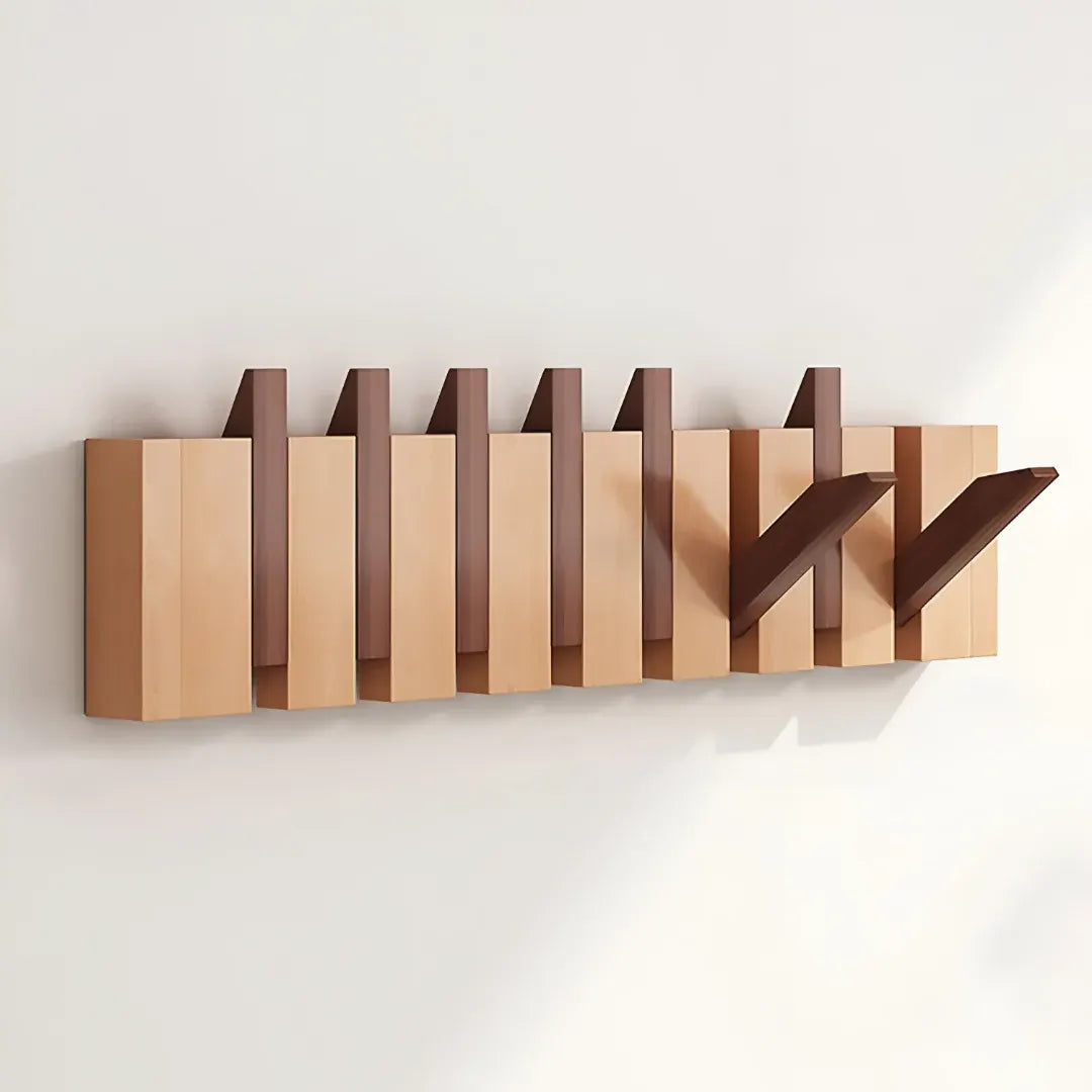 Foldable Wooden Wall-Mounted Coat Hook Rack with Paneled Design