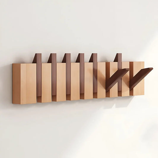 Foldable Wooden Wall-Mounted Coat Hook Rack with Paneled Design