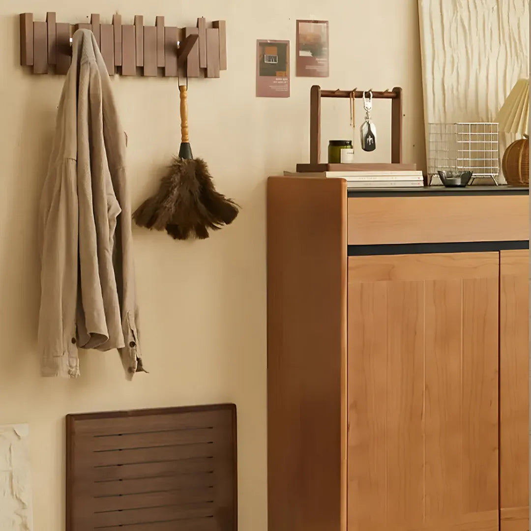 Foldable Wooden Wall-Mounted Coat Hook Rack with Paneled Design