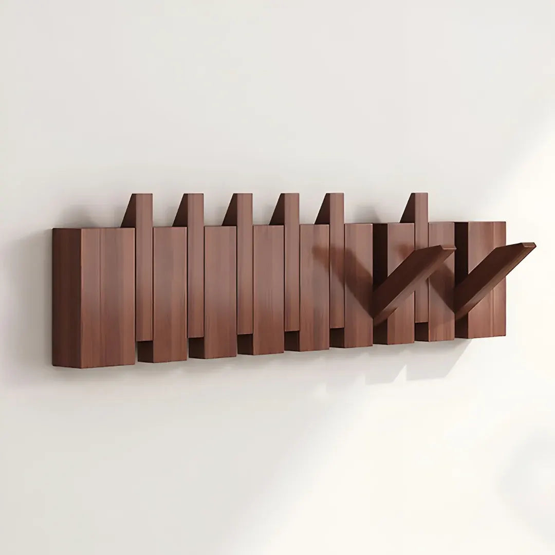 Foldable Wooden Wall-Mounted Coat Hook Rack with Paneled Design