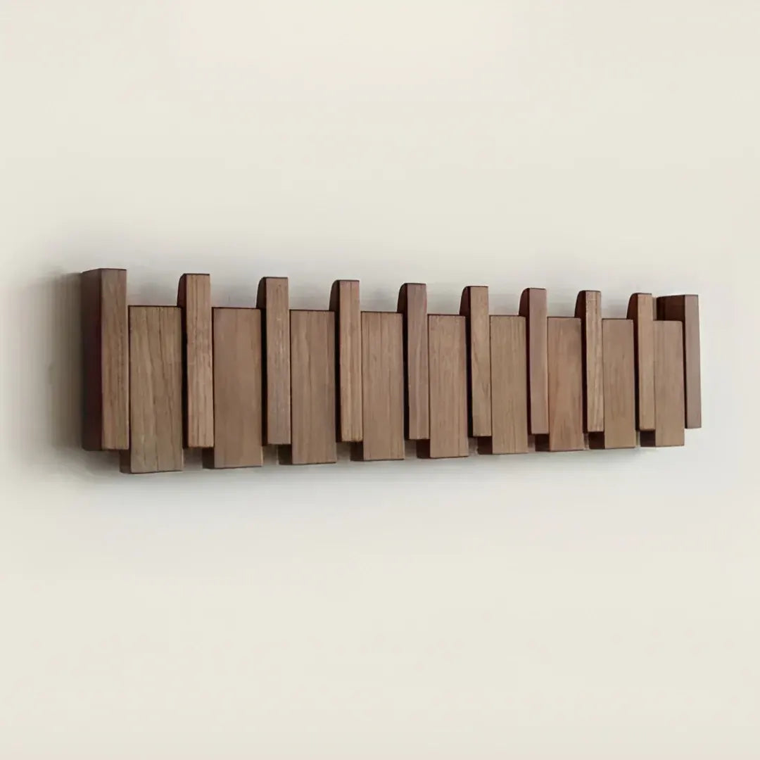 Foldable Wooden Wall-Mounted Coat Hook Rack with Paneled Design