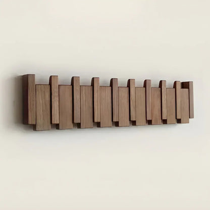 Foldable Wooden Wall-Mounted Coat Hook Rack with Paneled Design