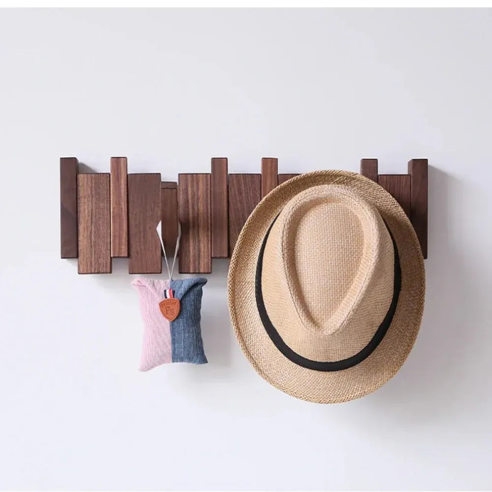 Foldable Wooden Wall-Mounted Coat Hook Rack with Paneled Design