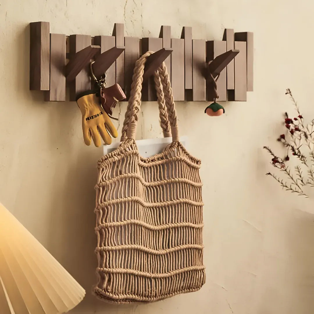 Foldable Wooden Wall-Mounted Coat Hook Rack with Paneled Design