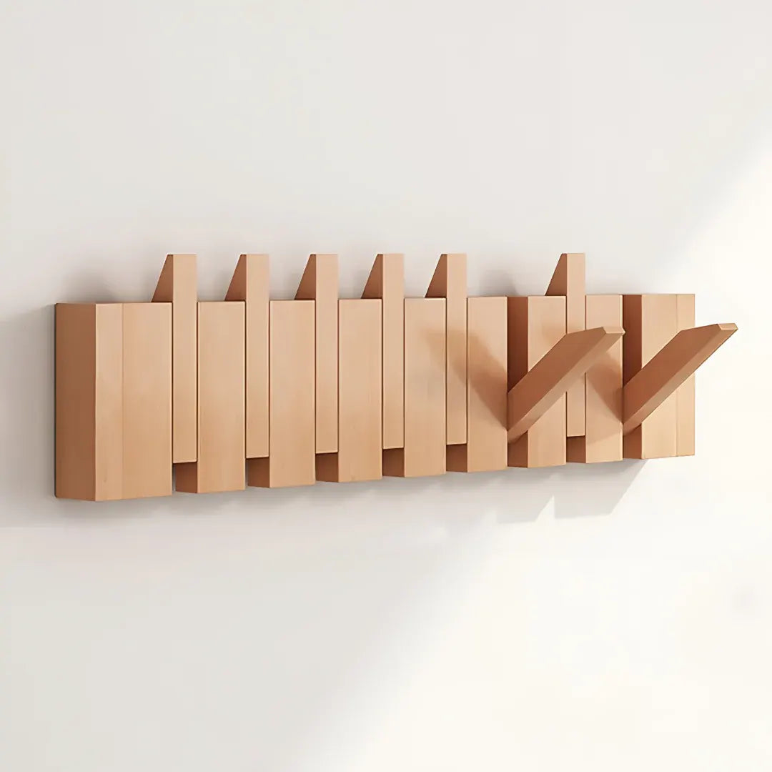 Foldable Wooden Wall-Mounted Coat Hook Rack with Paneled Design