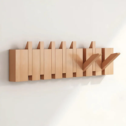 Foldable Wooden Wall-Mounted Coat Hook Rack with Paneled Design