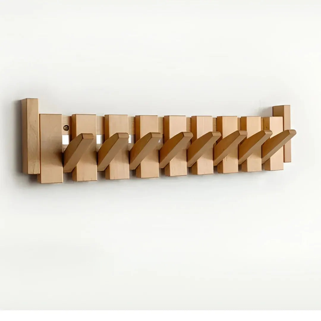 Foldable Wooden Wall-Mounted Coat Hook Rack with Paneled Design