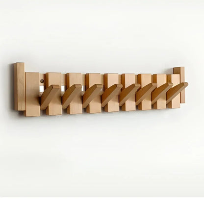 Foldable Wooden Wall-Mounted Coat Hook Rack with Paneled Design