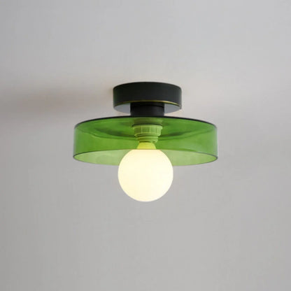 French Bauhaus Ceiling Light | Minimalist Brass & Glass Fixture