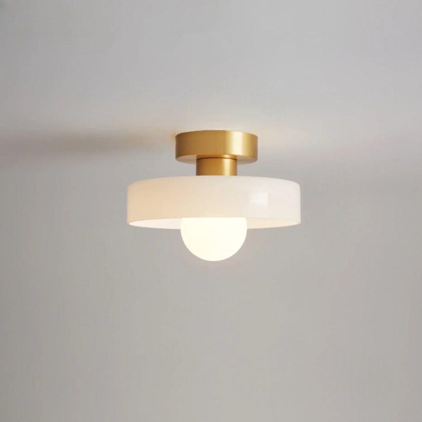 French Bauhaus Ceiling Light | Minimalist Brass & Glass Fixture