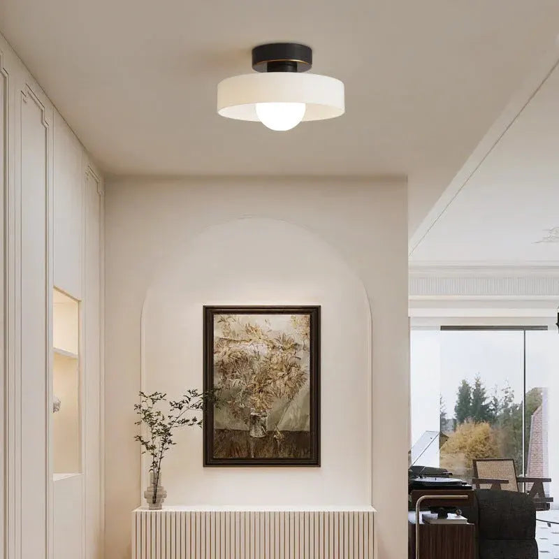 French Bauhaus Ceiling Light | Minimalist Brass & Glass Fixture