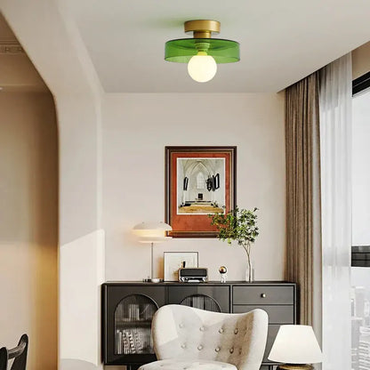 French Bauhaus Ceiling Light | Minimalist Brass & Glass Fixture