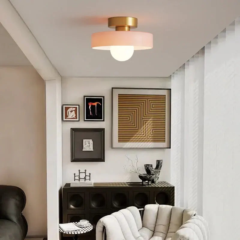 French Bauhaus Ceiling Light | Minimalist Brass & Glass Fixture