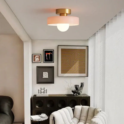 French Bauhaus Ceiling Light | Minimalist Brass & Glass Fixture