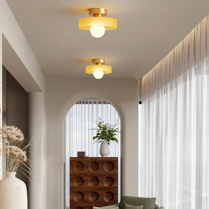 French Bauhaus Ceiling Light | Minimalist Brass & Glass Fixture