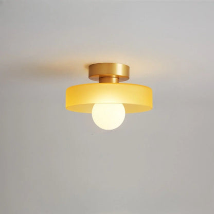 French Bauhaus Ceiling Light | Minimalist Brass & Glass Fixture